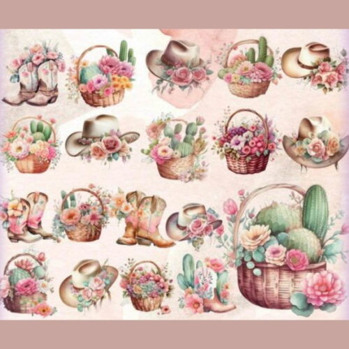 Kit Digital Country Floral Aquarela - Westternn Cowgirl