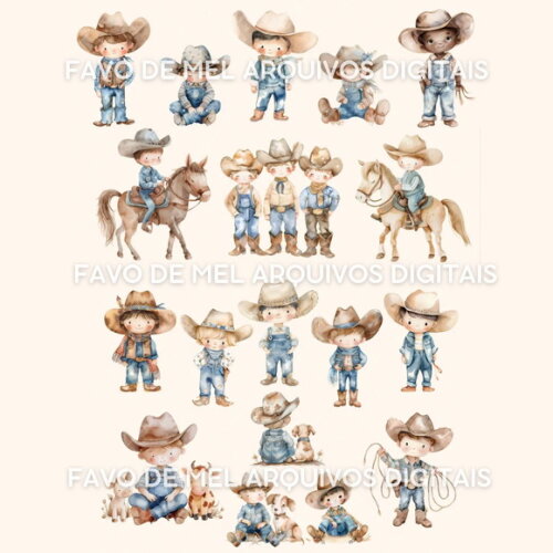 Kit Digital Cowboy Aquarela #10 Cowboy Azul Png Premium