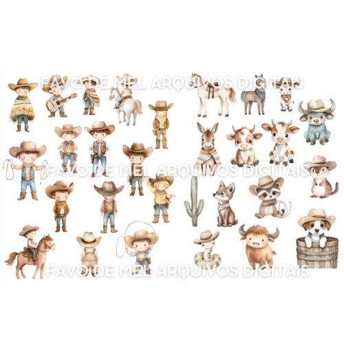 Kit Digital Cowboy Aquarela #11 Png Premium