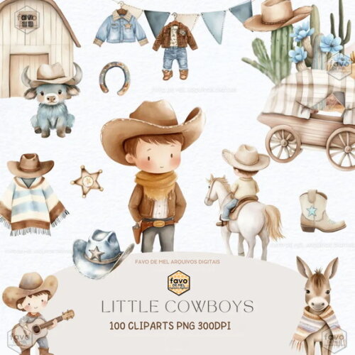 Kit Digital Cowboy Aquarela #11 Png Premium