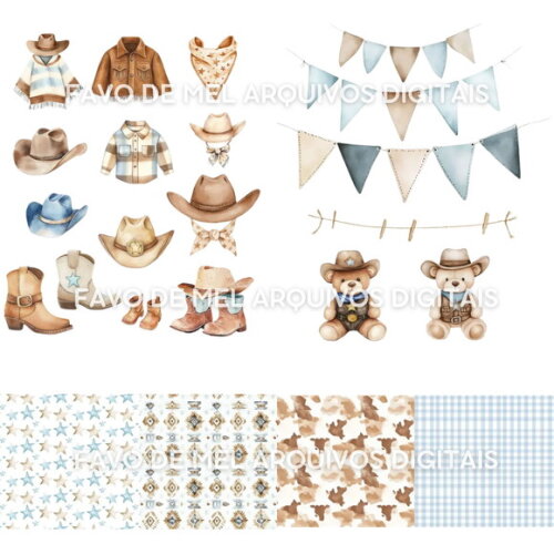 Kit Digital Cowboy Aquarela #11 Png Premium