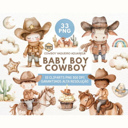 Kit Digital Cowboy Aquarela #12 Png Premium