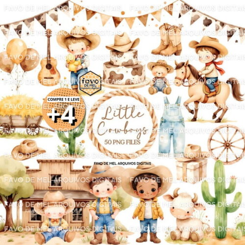 Kit Digital Cowboy Aquarela #13 (pague 1 Leve 5) Png