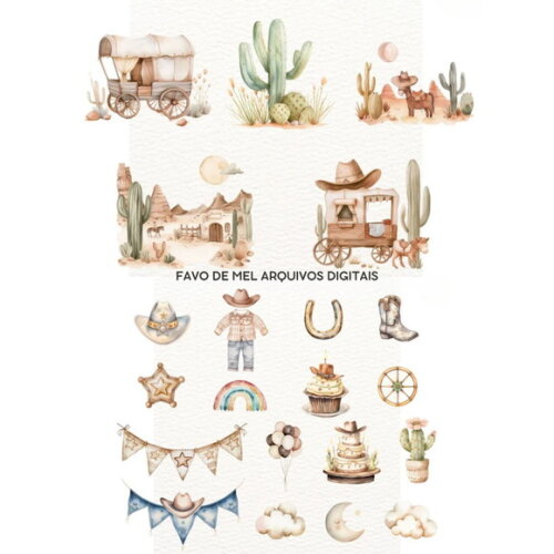 Kit Digital Cowboy Aquarela #12 Png Premium