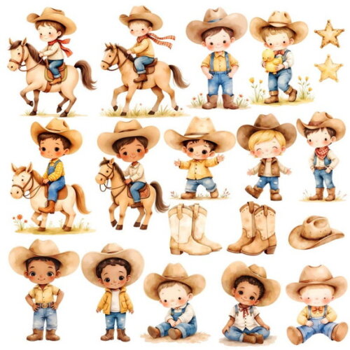 Kit Digital Cowboy Aquarela #13 (pague 1 Leve 5) Png
