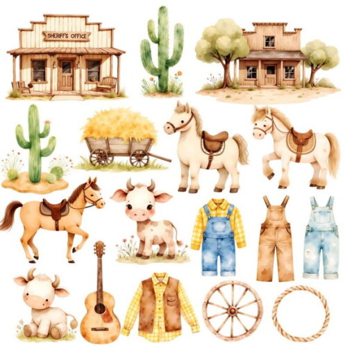 Kit Digital Cowboy Aquarela #13 (pague 1 Leve 5) Png
