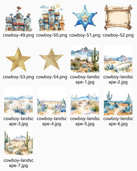 Kit Digital Cowboy Aquarela #15 Cowboy Azul Png Premium