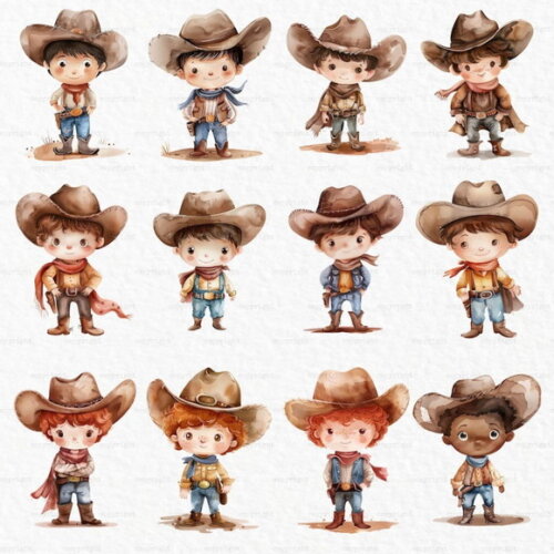 Kit Digital Cowboy Aquarela #3 Png Premium