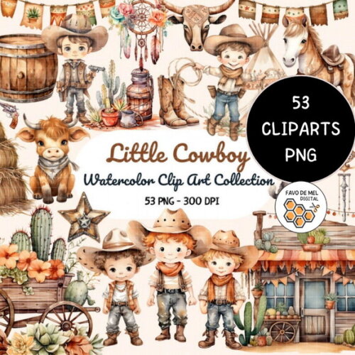 Kit Digital Cowboy Aquarela #2 Png Premium
