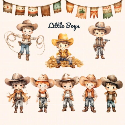 Kit Digital Cowboy Aquarela #2 Png Premium