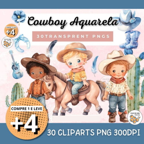 Kit Digital Cowboy Aquarela #4 (pague 1 Leve 5) Png