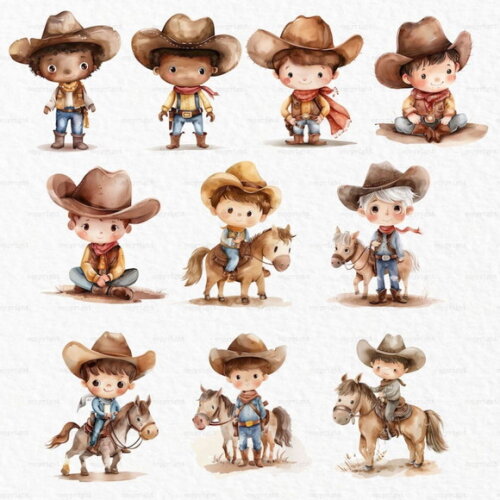 Kit Digital Cowboy Aquarela #3 Png Premium