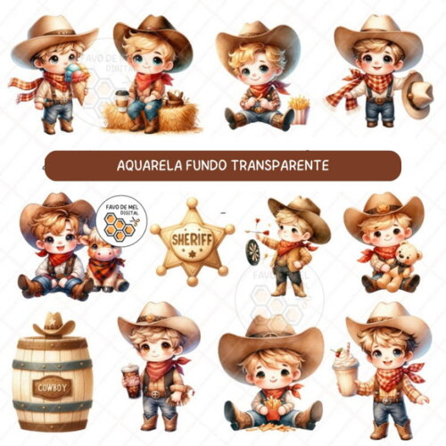 Kit Digital Cowboy Aquarela #5 Png Premium
