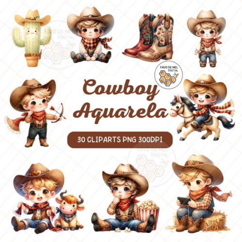 Kit Digital Cowboy Aquarela #5 Png Premium
