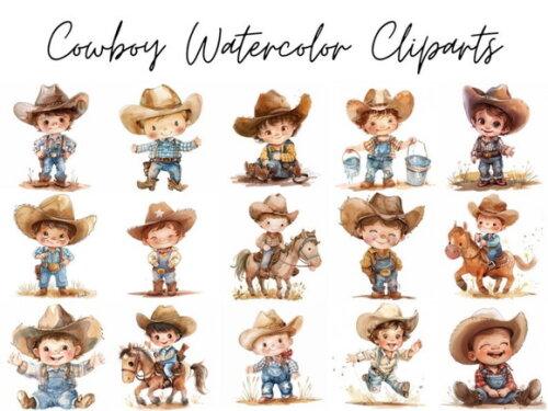 Kit Digital Cowboy Aquarela #8 (pague 1 Leve 5) Png
