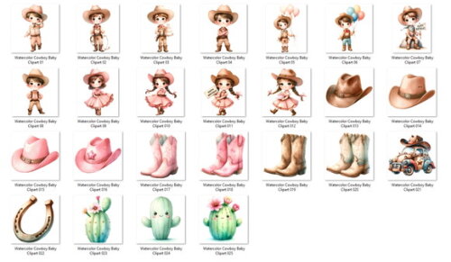 Kit Digital Cowboy e Cowgirl Aquarela #3 Aniversário Country