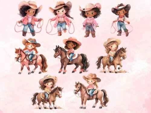 Kit Digital Cowgirl Aquarela - Compre 1 e Leve +4