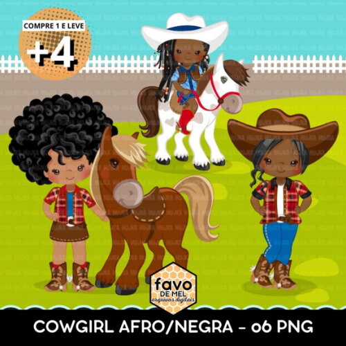 Kit Digital Cowgirl Afro Negra - Vaqueira Boiadeira