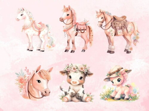 Kit Digital Cowgirl Aquarela - Compre 1 e Leve +4