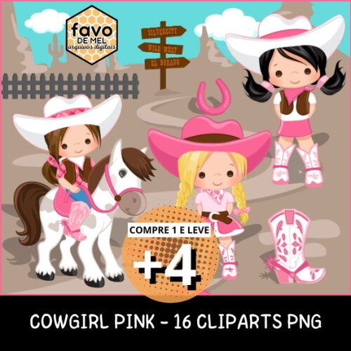 Kit Digital Cowgirl Aquarela - Wild West Pink