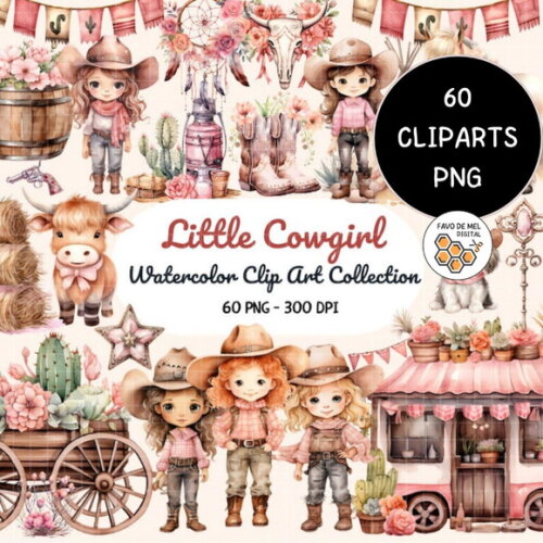 Kit Digital Cowgirl Aquarela Premium - Little Cowgirl Cc