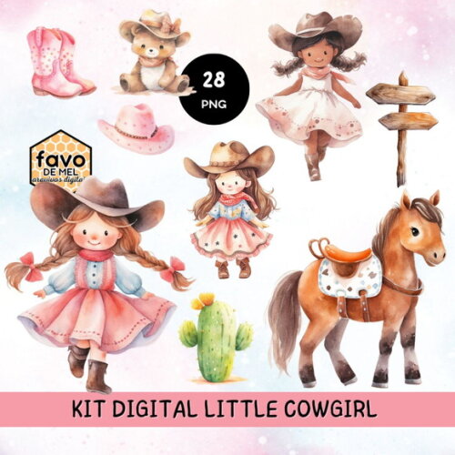 Kit Digital Cowgirl Aquarela Premium - Little Cowgirl (ss)