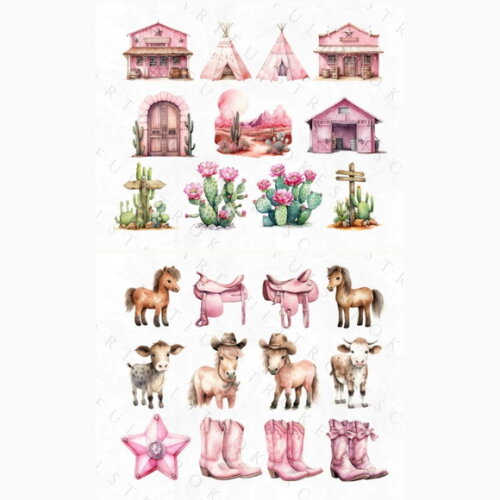 Kit Digital Cowgirl Aquarela Premium - Pink Cowgirl (artfs)