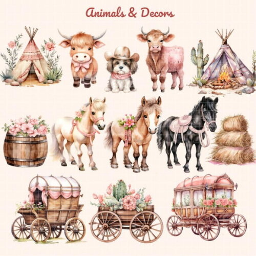 Kit Digital Cowgirl Aquarela Premium - Little Cowgirl Cc