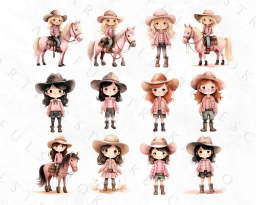 Kit Digital Cowgirl Aquarela Premium - Pink Cowgirl (artfs)