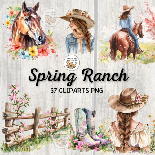 Kit Digital Cowgirl Aquarela Premium - Spring Ranch