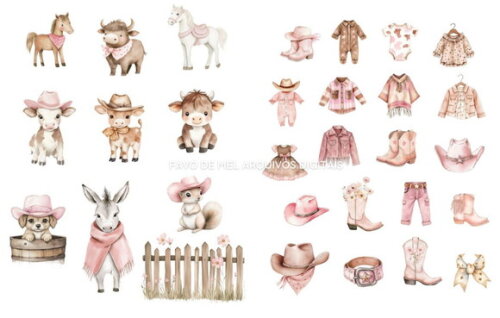 Kit Digital Cowgirl Aquarela Rosa Premium Png #40