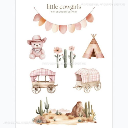 Kit Digital Cowgirl Aquarela Rosa Premium Png #40