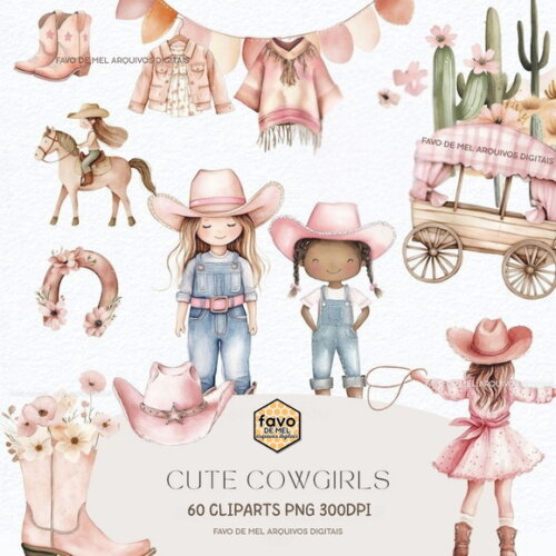 Kit Digital Cowgirl Aquarela Rosa Premium Png #40