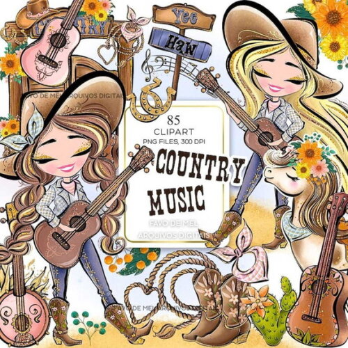 Kit Digital Cowgirl Boiadeira #45 Png Country Aquarela