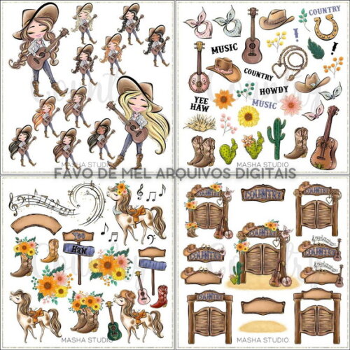 Kit Digital Cowgirl Boiadeira #45 Png Country Aquarela