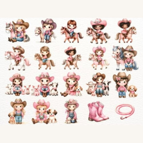 Kit Digital Cowgirl Boiadeira Aquarela - Pink Cowgirl (nca)