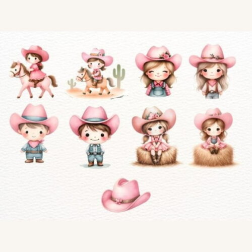 Kit Digital Cowgirl Boiadeira Aquarela - Pink Cowgirl (nca)