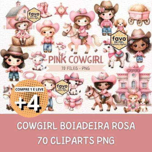 Kit Digital Cowgirl Boiadeira Aquarela - Pink Cowgirl (nca)