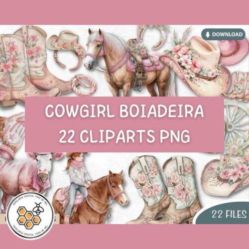 Kit Digital Cowgirl Boiadeira Pink Aquarela
