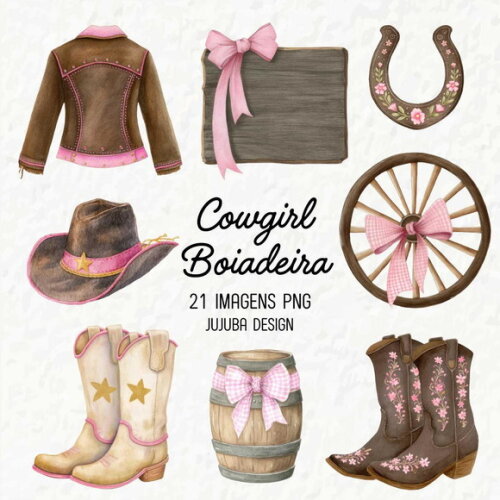 Kit Digital Cowgirl Boiadeira Rosa Aquarela #44 Png
