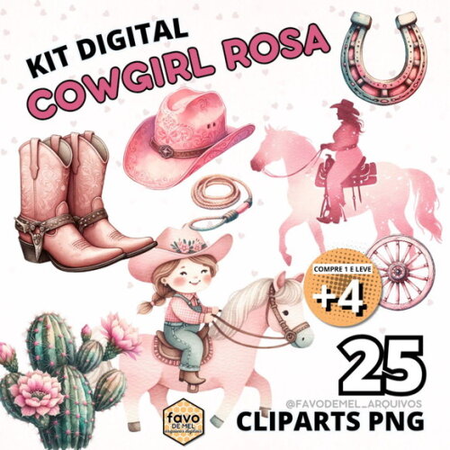 Kit Digital Cowgirl Boiadeira Rosa - Compre 1 e Leve +4