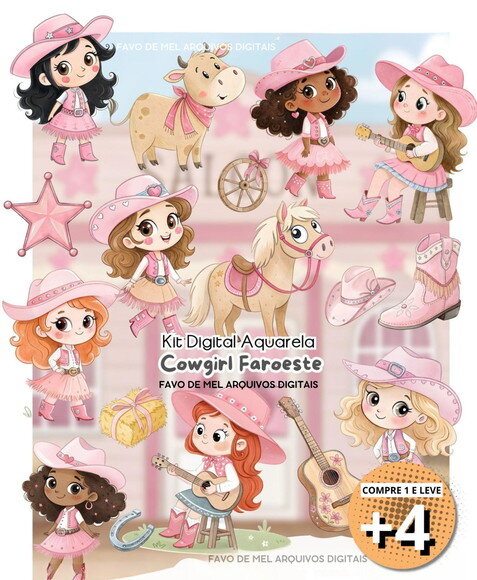 Kit Digital Cowgirl Faroeste Aquarela Png (pague 1 Leve +4)
