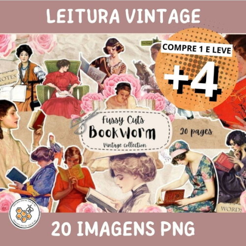 Kit Digital Damas Vintage Leitura - Bookworm