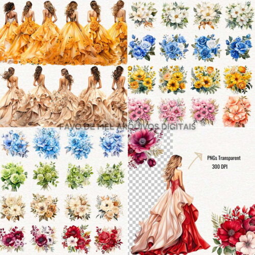 Kit Digital Debutantes 15 Anos Flores Png Premium