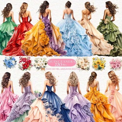 Kit Digital Debutantes 15 Anos Flores Png Premium