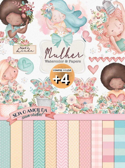Kit Digital Dia da Mulher Aquarela 2023 Elementos e Papéis