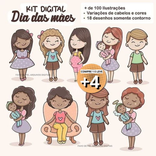 Kit Digital Dia das Mães - Ilustrações e Frases