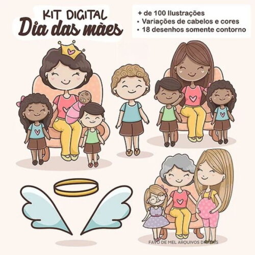 Kit Digital Dia das Mães - Ilustrações e Frases
