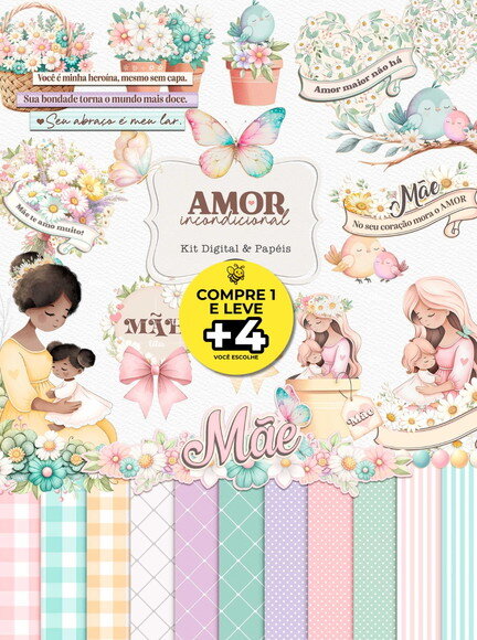Kit Digital Dia das Mães Aquarela - Amor Incondicional
