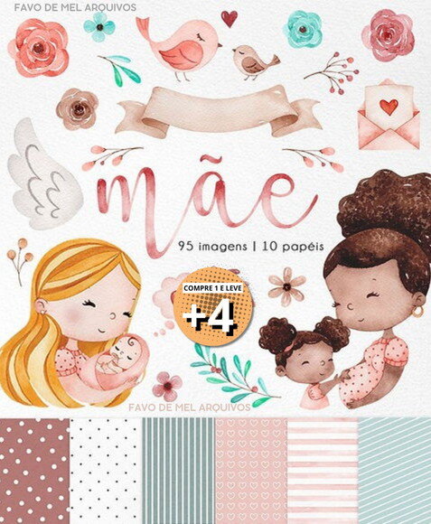 Kit Digital Dia das Mães Aquarela - Mãe + Artes Prontas